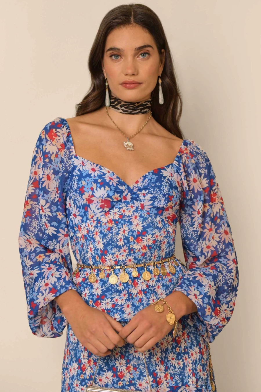 RIXO Women's Bridgette Blue Daisy Trail Floral Dress