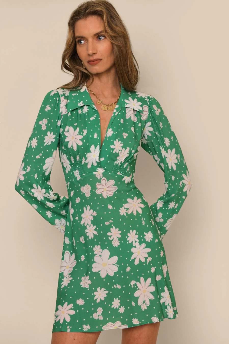 RIXO Women's Green Daisy Dream Floral Dress - Renata Style Elegant Fashion