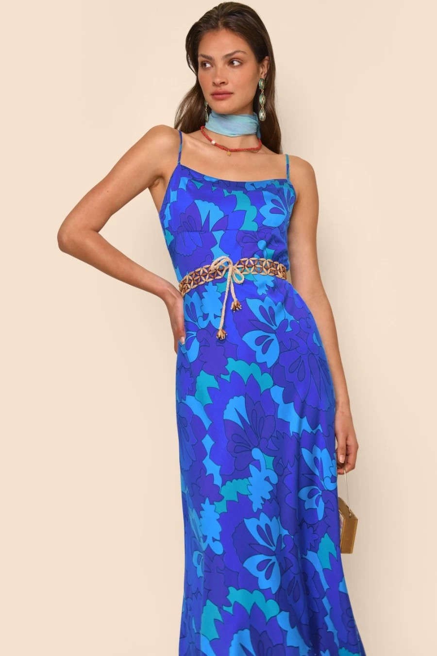 RIXO Women's Dulcia Dress in Looking Glass Blue - Elegant Floral Print Summer Dress
