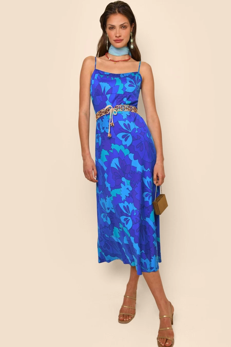 RIXO Women's Dulcia Dress in Looking Glass Blue - Elegant Floral Print Summer Dress