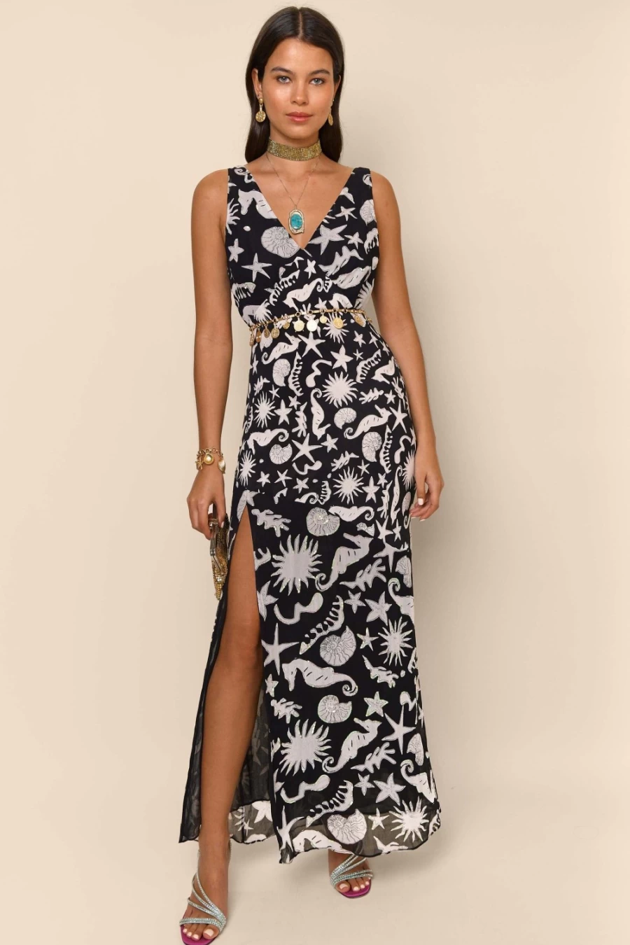 RIXO Women's Sequin Ocean Black Dress - Moniq Elegant Glam Gown for Evening Wear