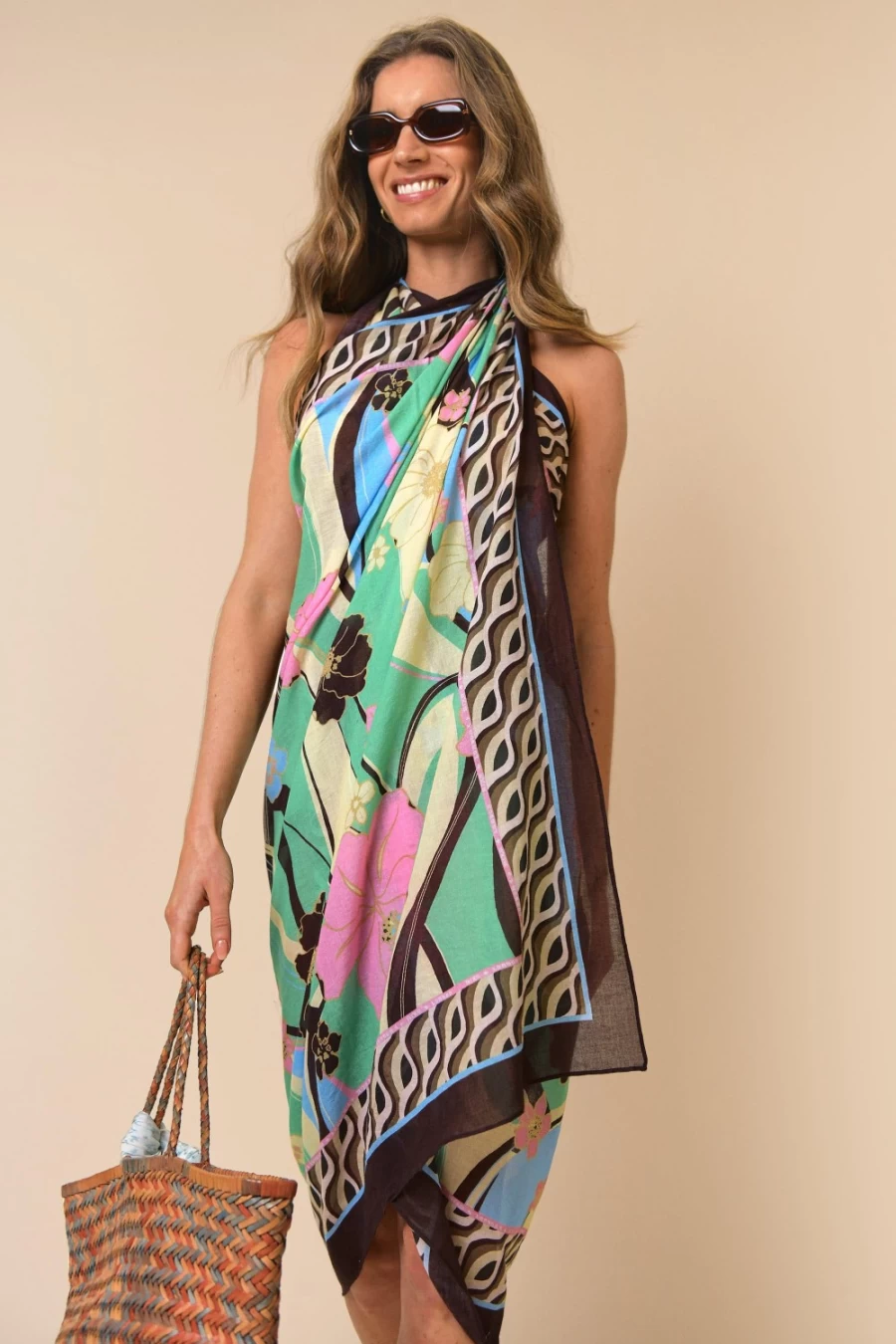 RIXO Women's Mahon Dress in Tropical Hibiscus Wave Print - Floral Summer Dress