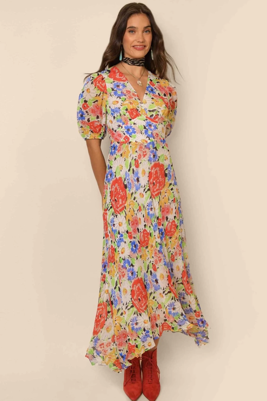 RIXO Women's Corrine Dress in Multi Spring Meadow Floral Print - Elegant Boho Style