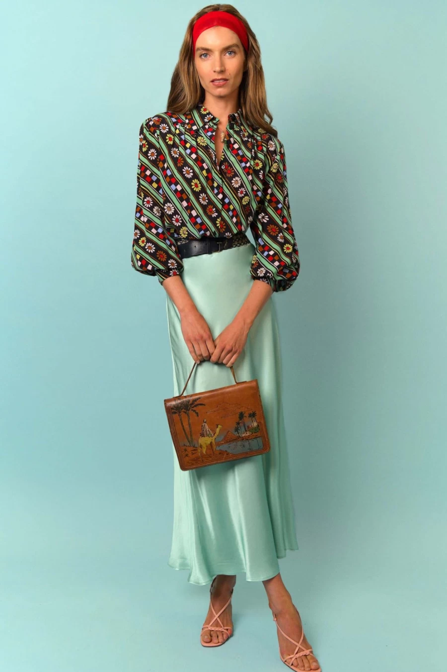 RIXO Women's Pastel Green Kelly Dress - Elegant Floral Print Summer Dress