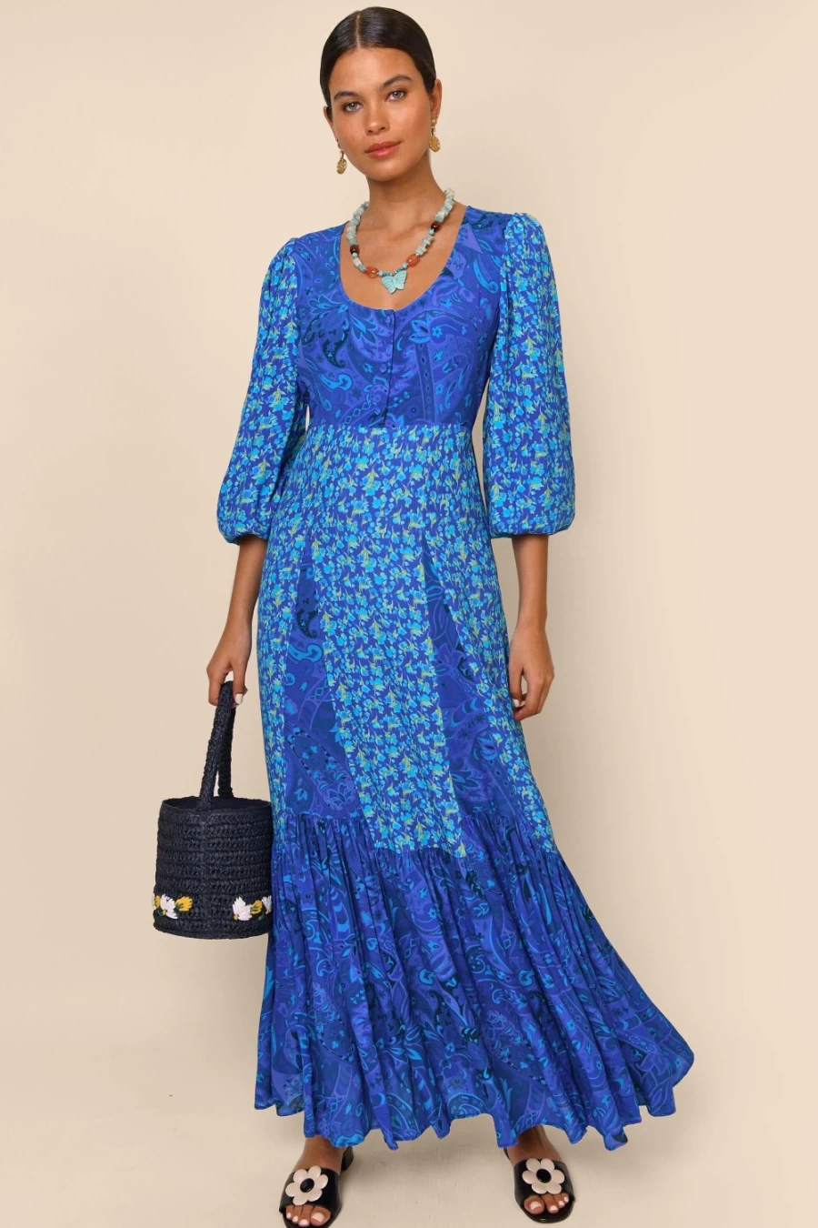 RIXO Women's Virginia Dress in Fontainhas Floral Cobalt Mix Print