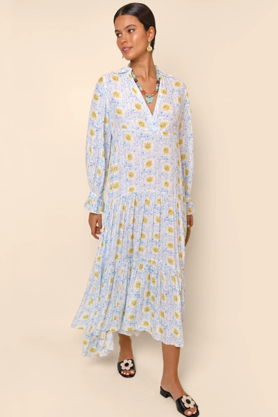 RIXO Women's Wavey Sun Ivory Mali Dress - Floral Print Summer Dress