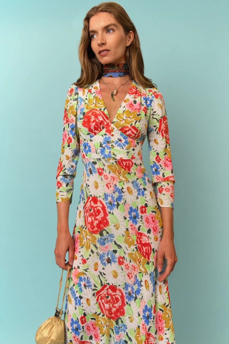 RIXO Women's Selma Dress in Multi Spring Meadow Floral Print - Elegant & Stylish