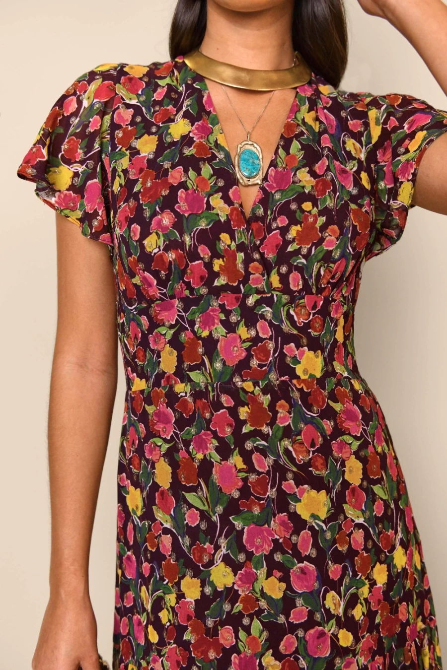 RIXO Women's Delicia Dress in Fontainhas Floral Maroon Print