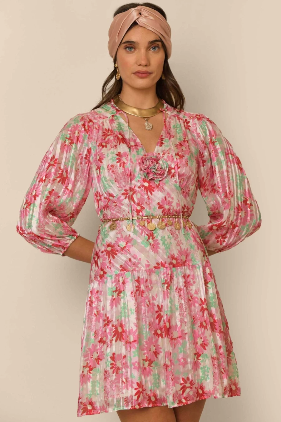 RIXO Women's Pink Daisy Trail Devi Floral Print Dress