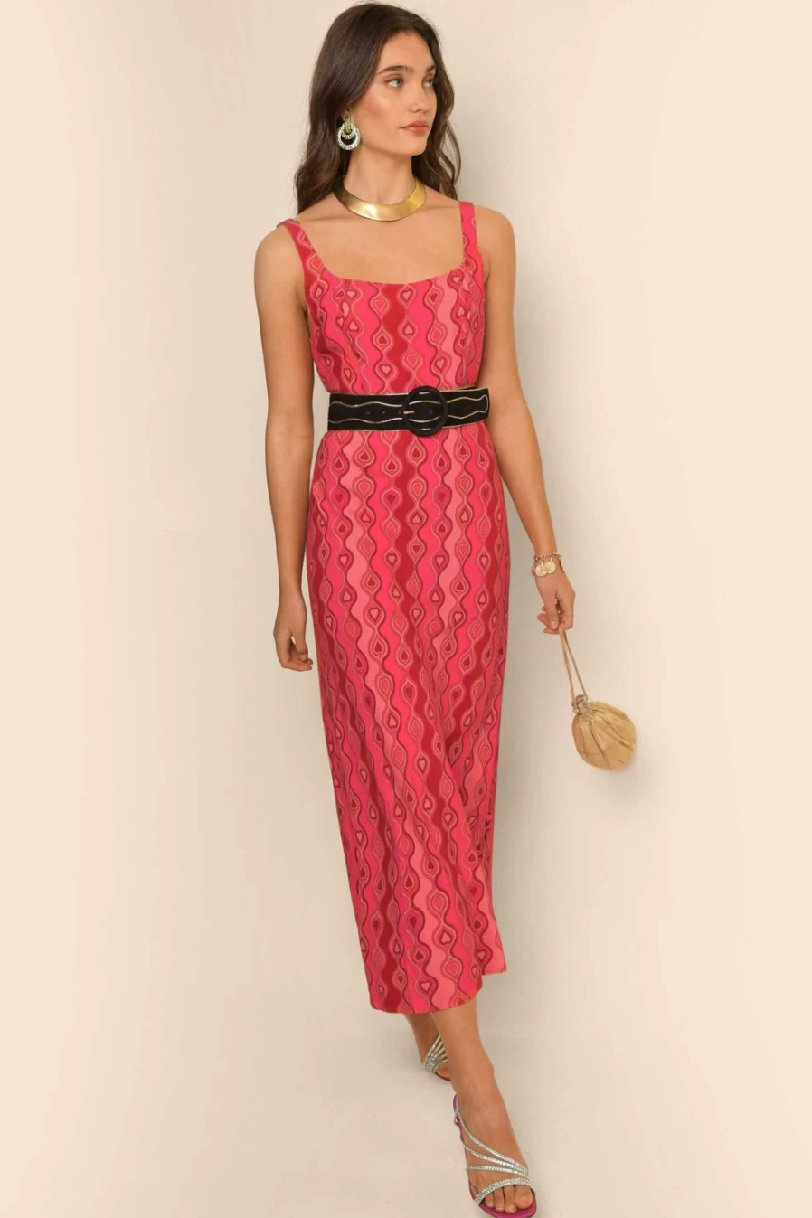 RIXO Women's Benedict Dress in Heart Geo Pink Print - Floral Boho Chic Style