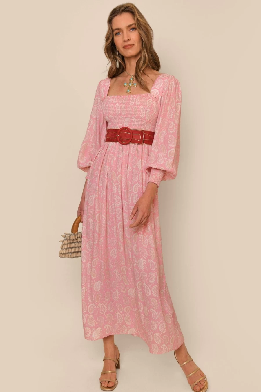 RIXO Women's Marianne Dress in Paisley Stamp Pink Floral Print