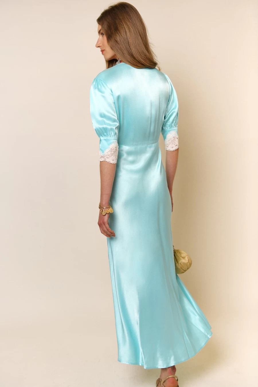 RIXO Women's Simone Dress in Aqua - Elegant Floral Print Summer Dress