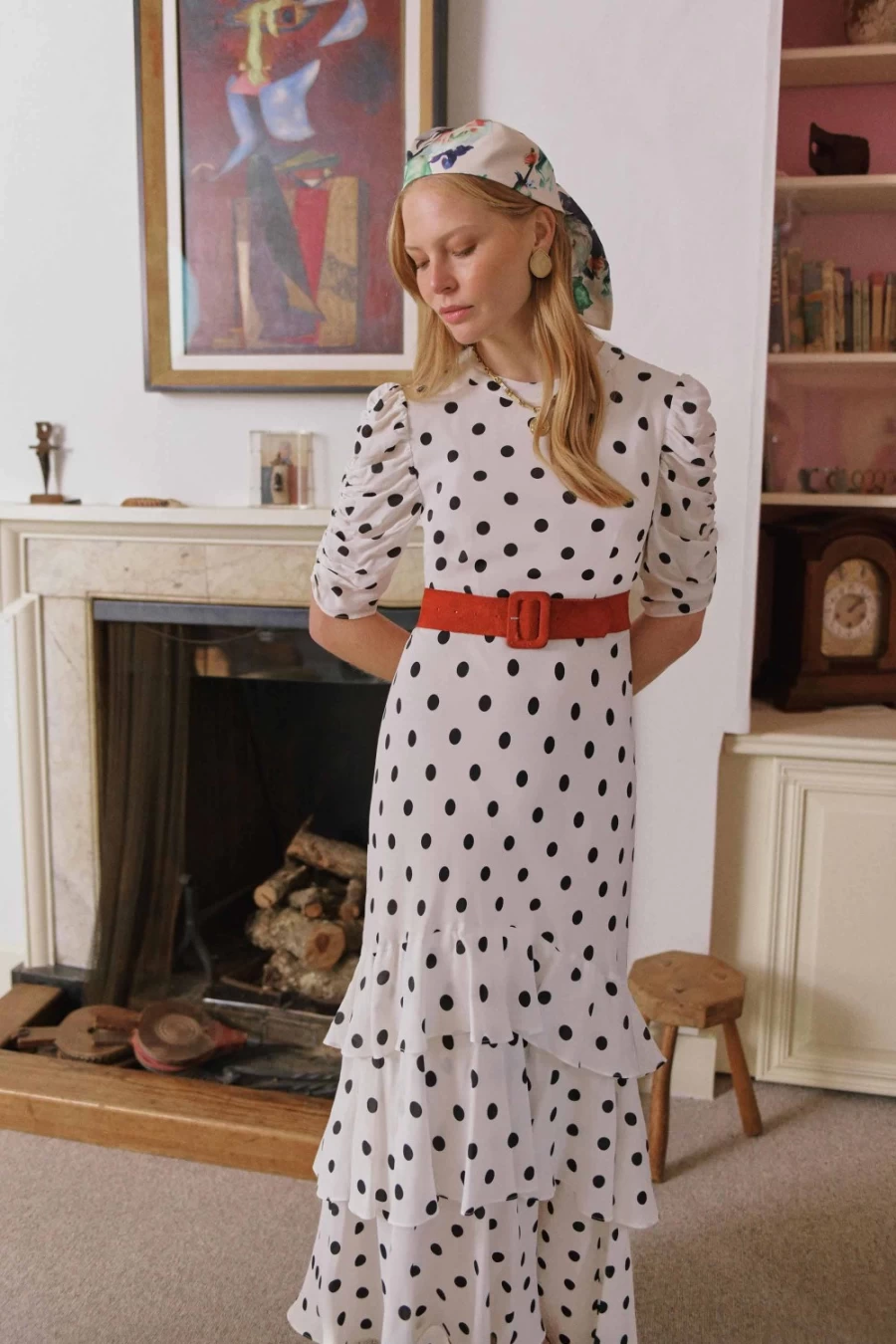 RIXO Women's Evelyn Dress in Ivory Vintage Spot - Vintage Floral Print Summer Dress