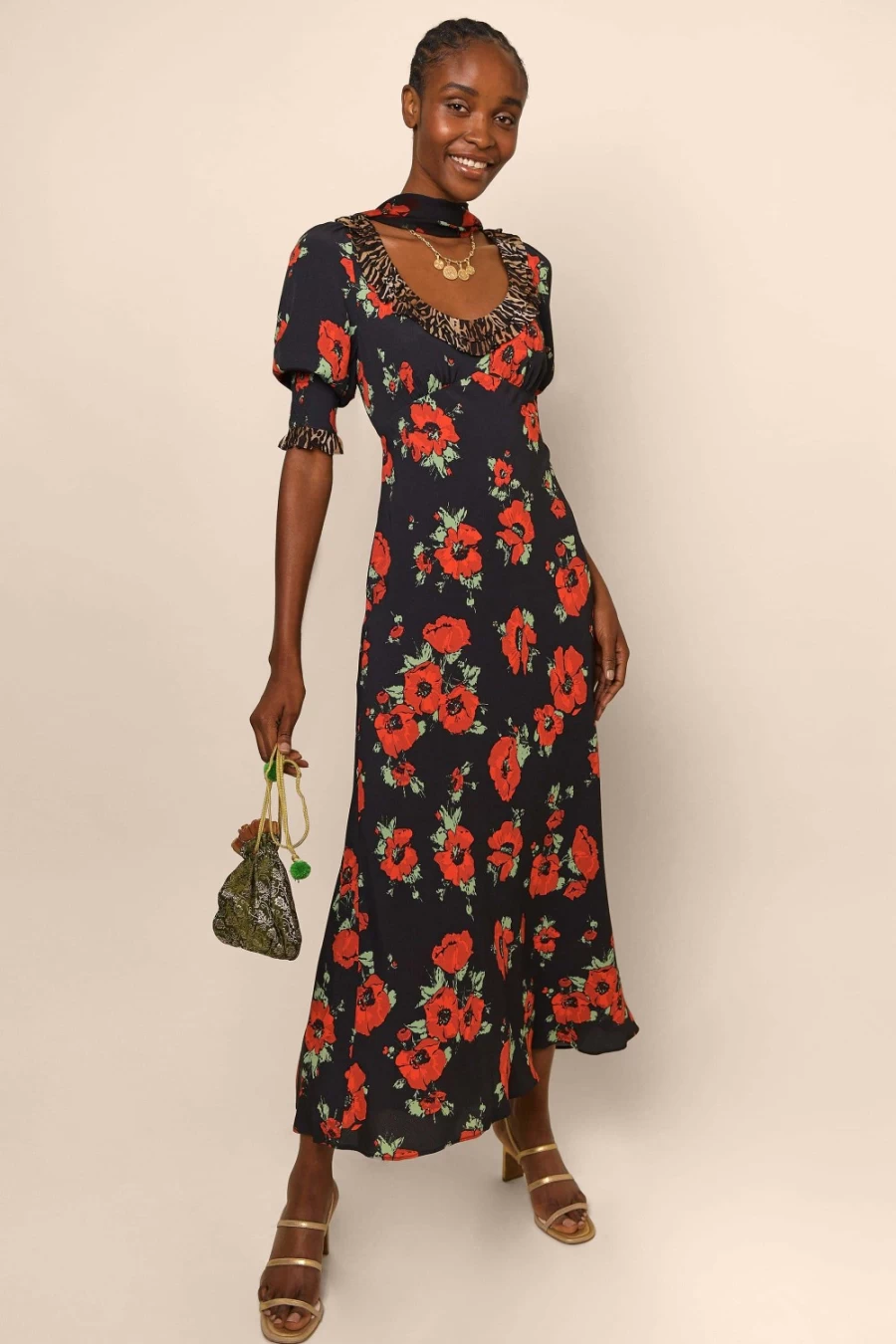 RIXO Women's Juliette Dress in Poppy Leopard Mix Print