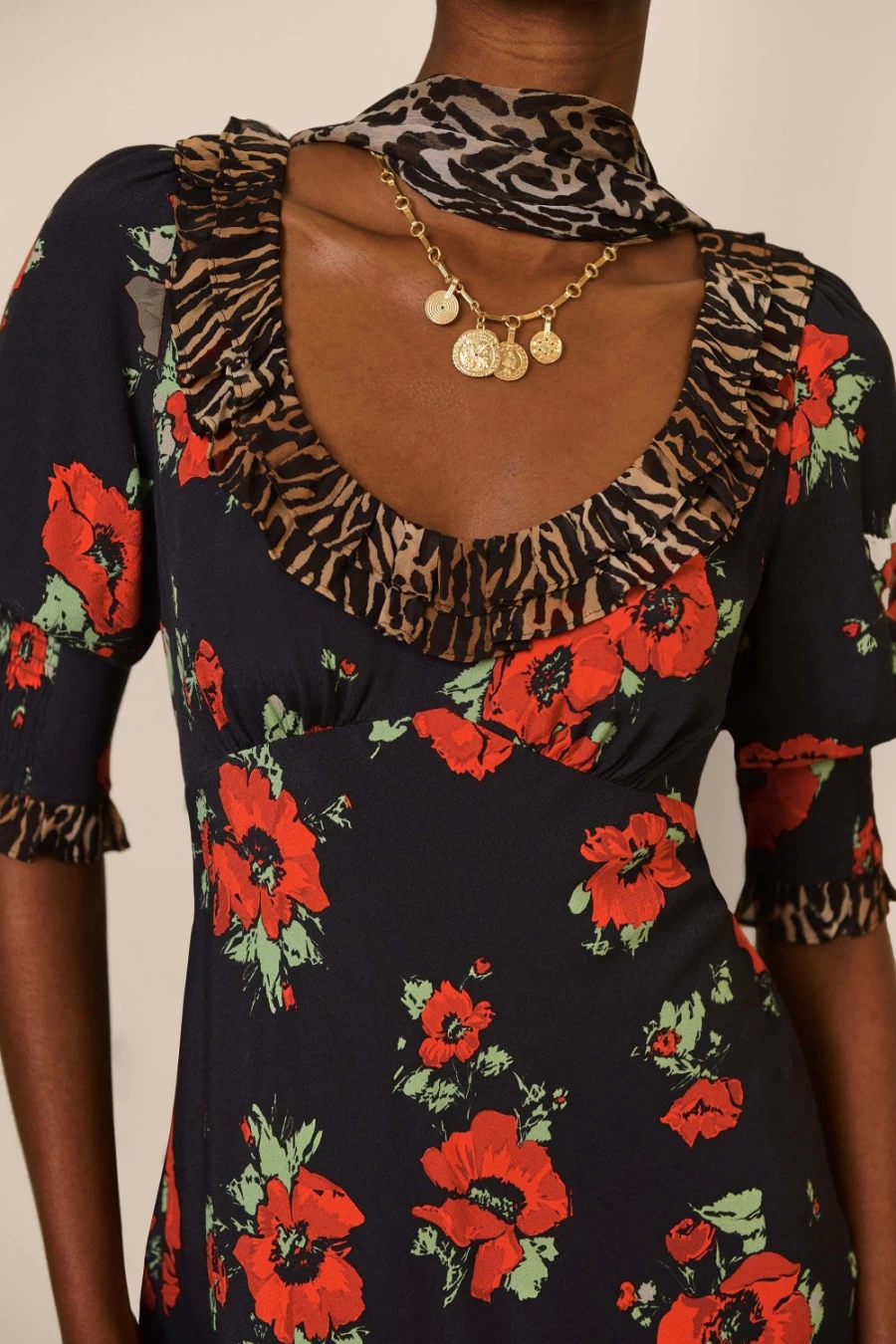 RIXO Women's Juliette Dress in Poppy Leopard Mix Print