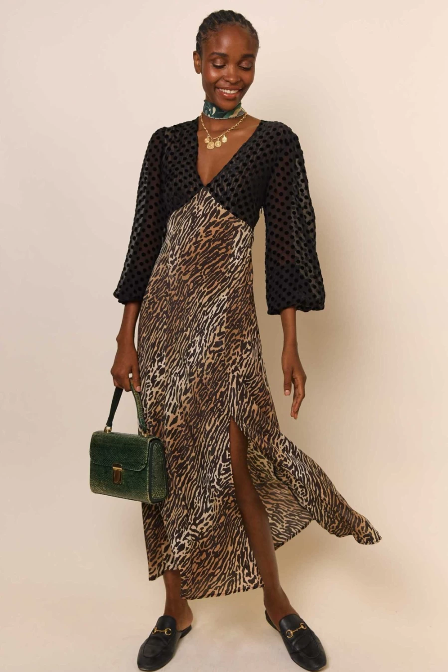 RIXO Women's Bohemia Leopard Spot Mix Melanie Dress