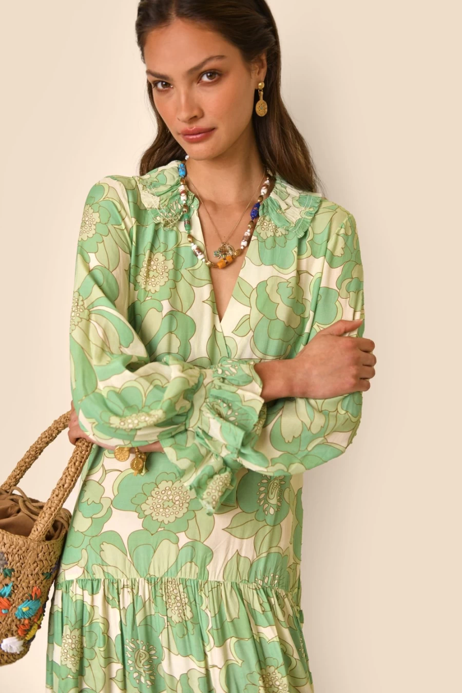 RIXO Women's Parisian Daisy Green Mali Dress - Floral Print Summer Dress
