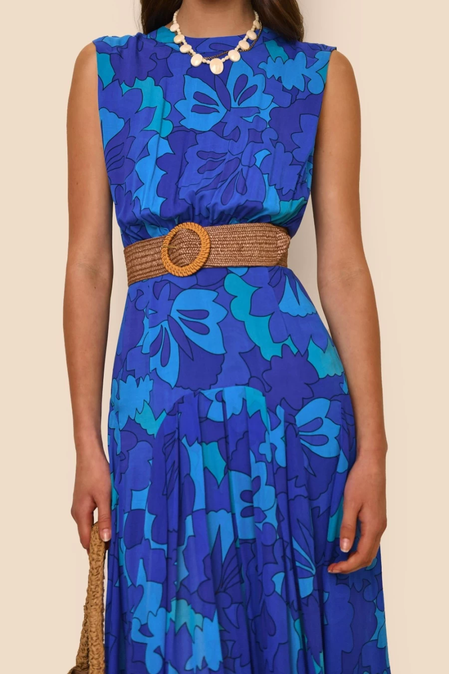 RIXO Women's Coralie Dress in Looking Glass Blue - Elegant Floral Print Summer Dress