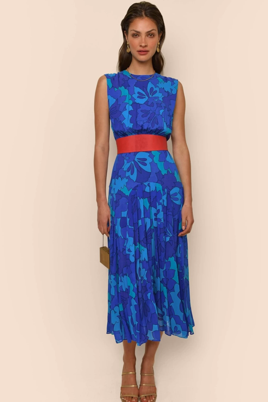 RIXO Women's Coralie Dress in Looking Glass Blue - Elegant Floral Print Summer Dress