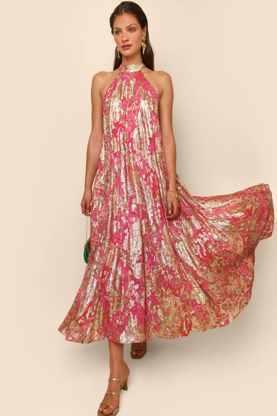 RIXO Women's Grace Paisley Jewel Print Elizabeth Dress
