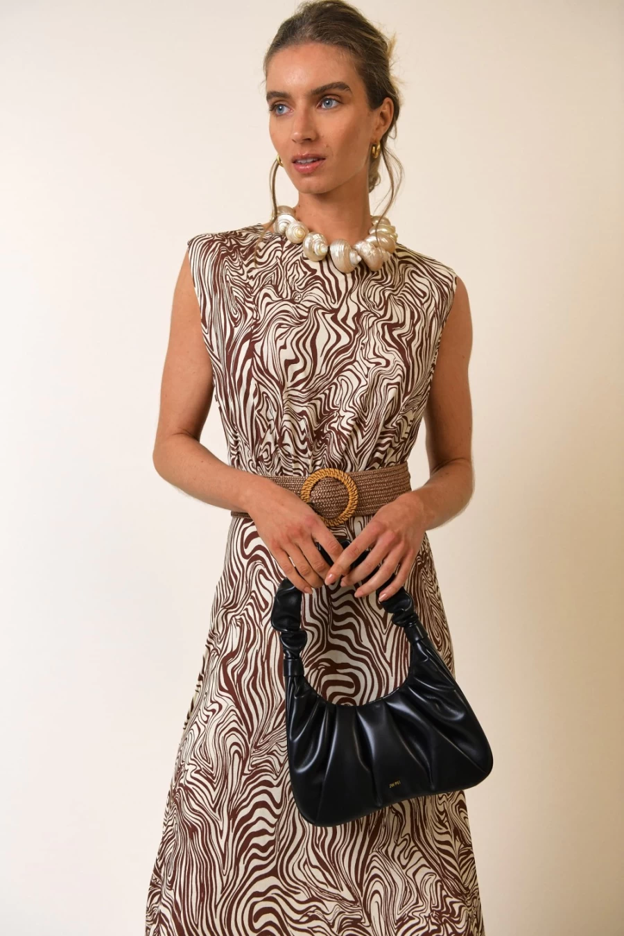 RIXO Women's Brown Marble Zebra Print Gillie Top