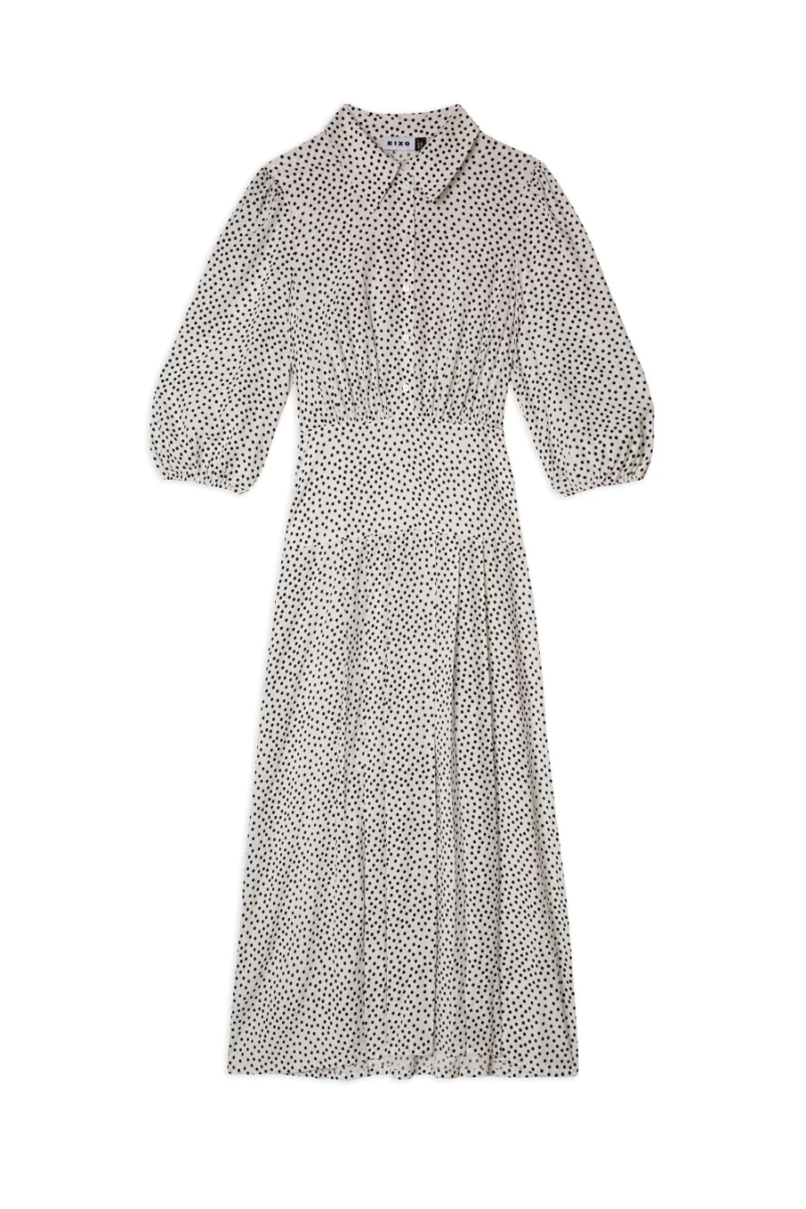 RIXO Women's Izzy Dress in White Mini Polka Dots - Floral Print Summer Dress