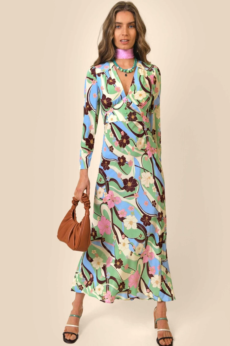 RIXO Women's Selma Dress in Tropical Hibiscus Wave Print