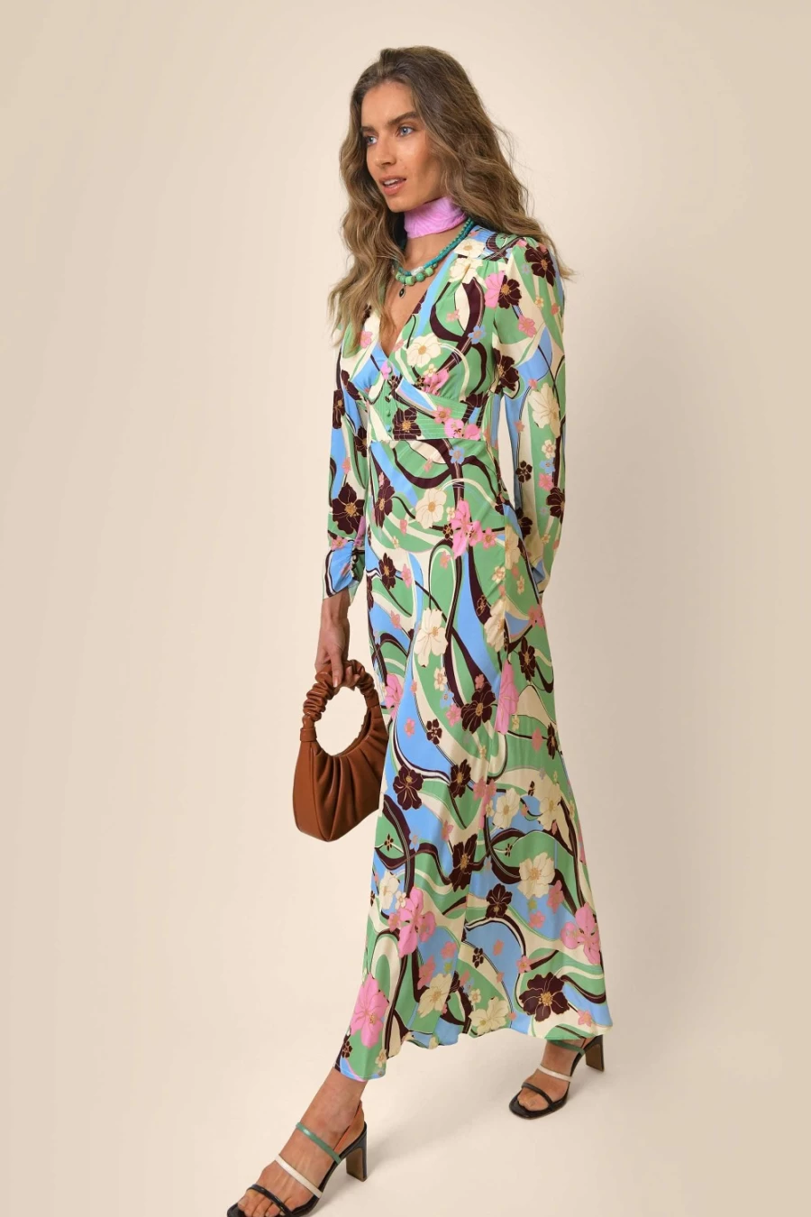 RIXO Women's Selma Dress in Tropical Hibiscus Wave Print