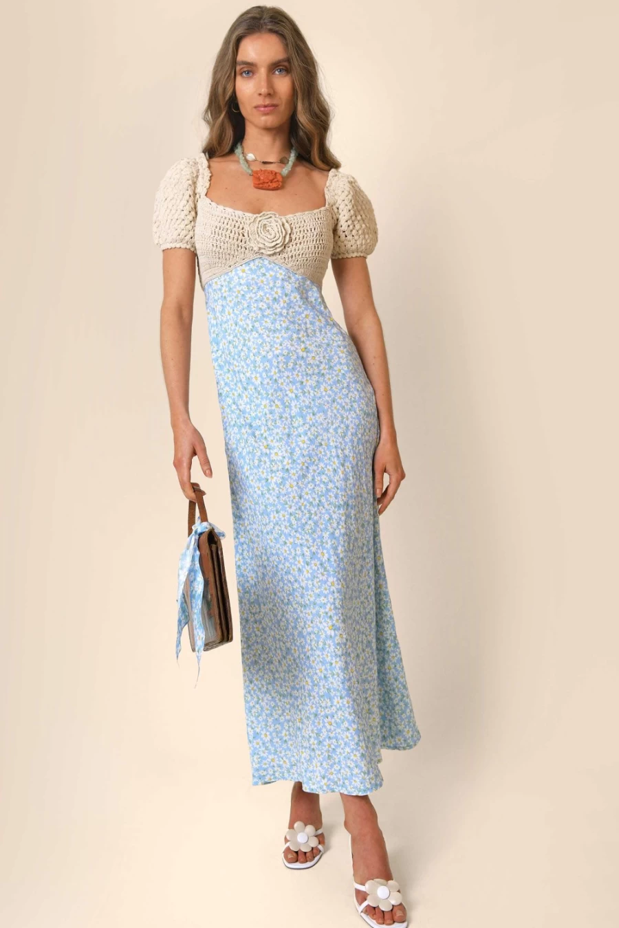 RIXO Women's Blue Daisy Chain Sardinia Dress