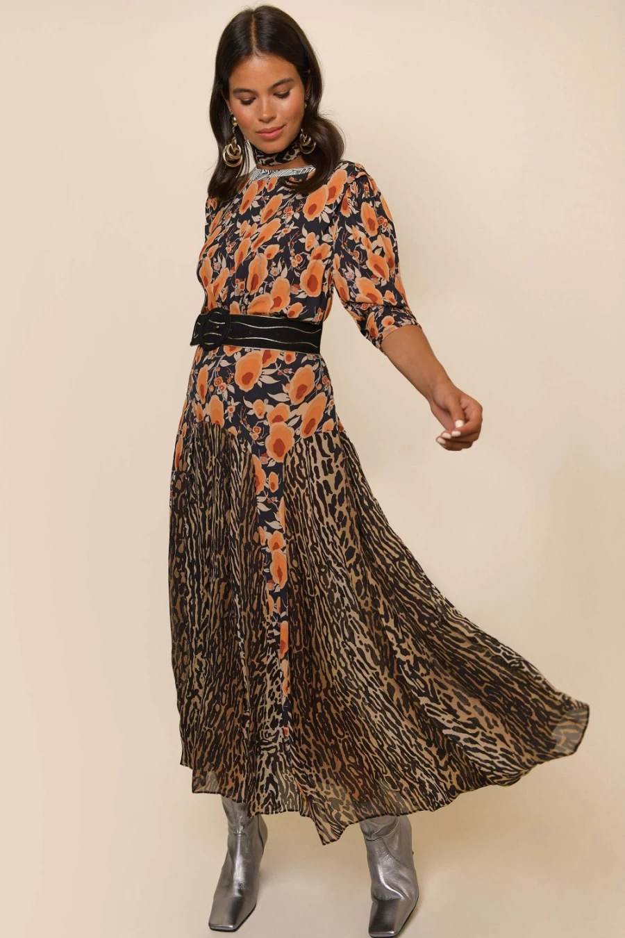 RIXO Women's Floral Leopard Print Dress - Sienna Starlet Mix
