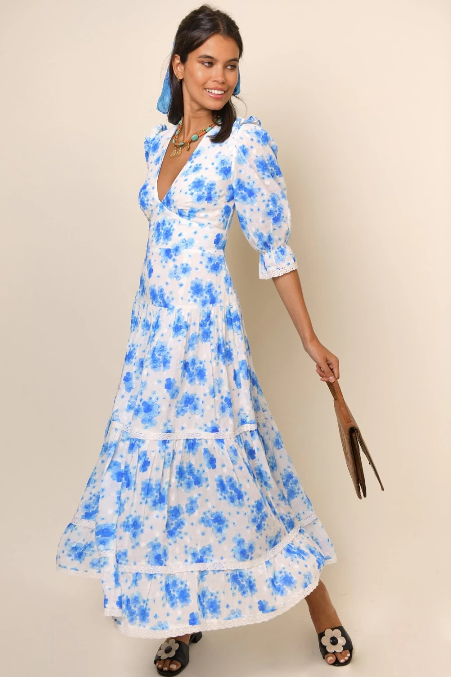 RIXO Women's Blue Victoria Floral Dress - Adelaide Style
