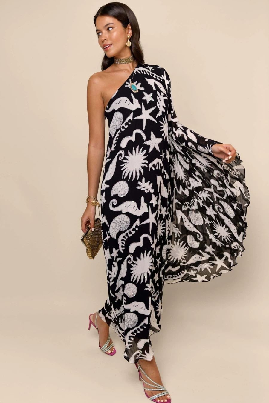 RIXO Women's Sequin Ocean Black Dress - Liza Style Elegant Evening Gown