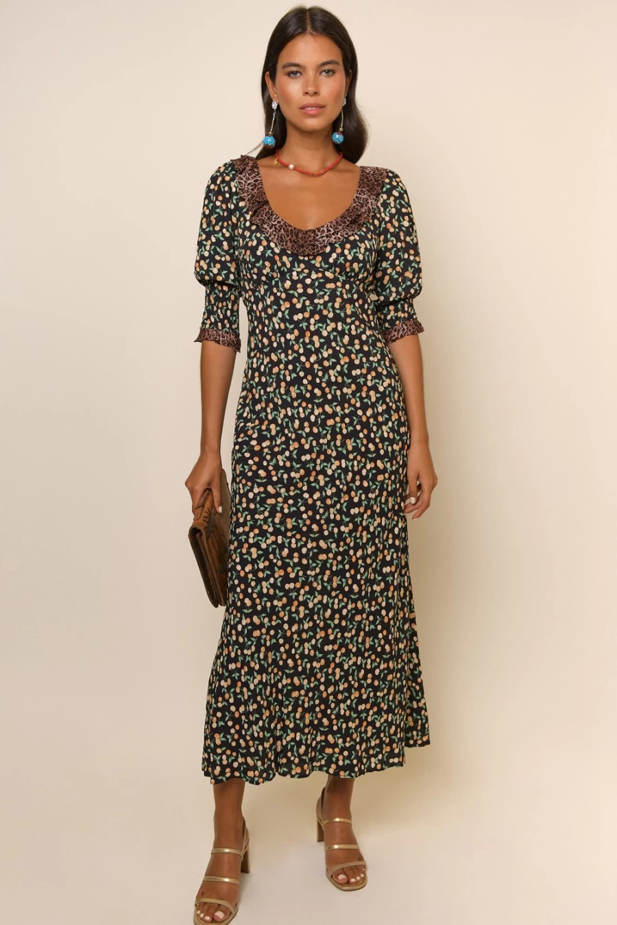 RIXO Women's Juliette Dress in Black Cherry - Elegant Floral Print & Feminine Silhouette