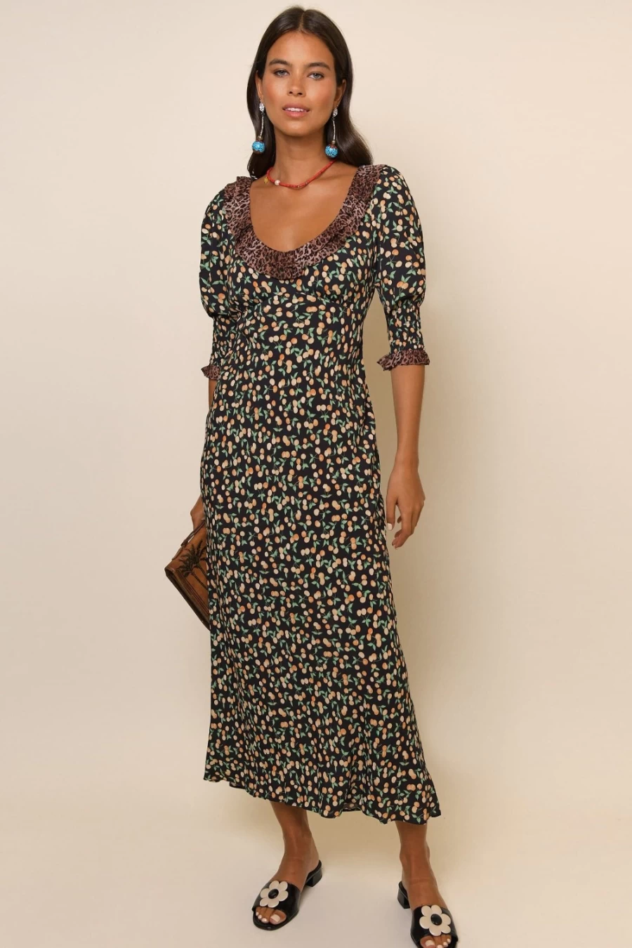 RIXO Women's Juliette Dress in Black Cherry - Elegant Floral Print & Feminine Silhouette