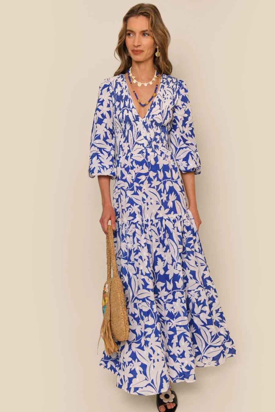 RIXO Women's Brooke Dress in Cut Out Palm Violet - Floral Vintage Style