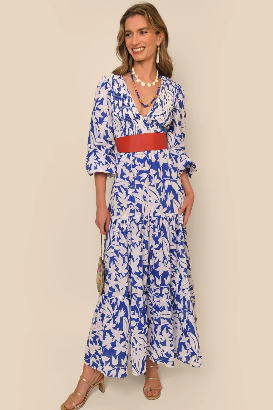 RIXO Women's Brooke Dress in Cut Out Palm Violet - Floral Vintage Style