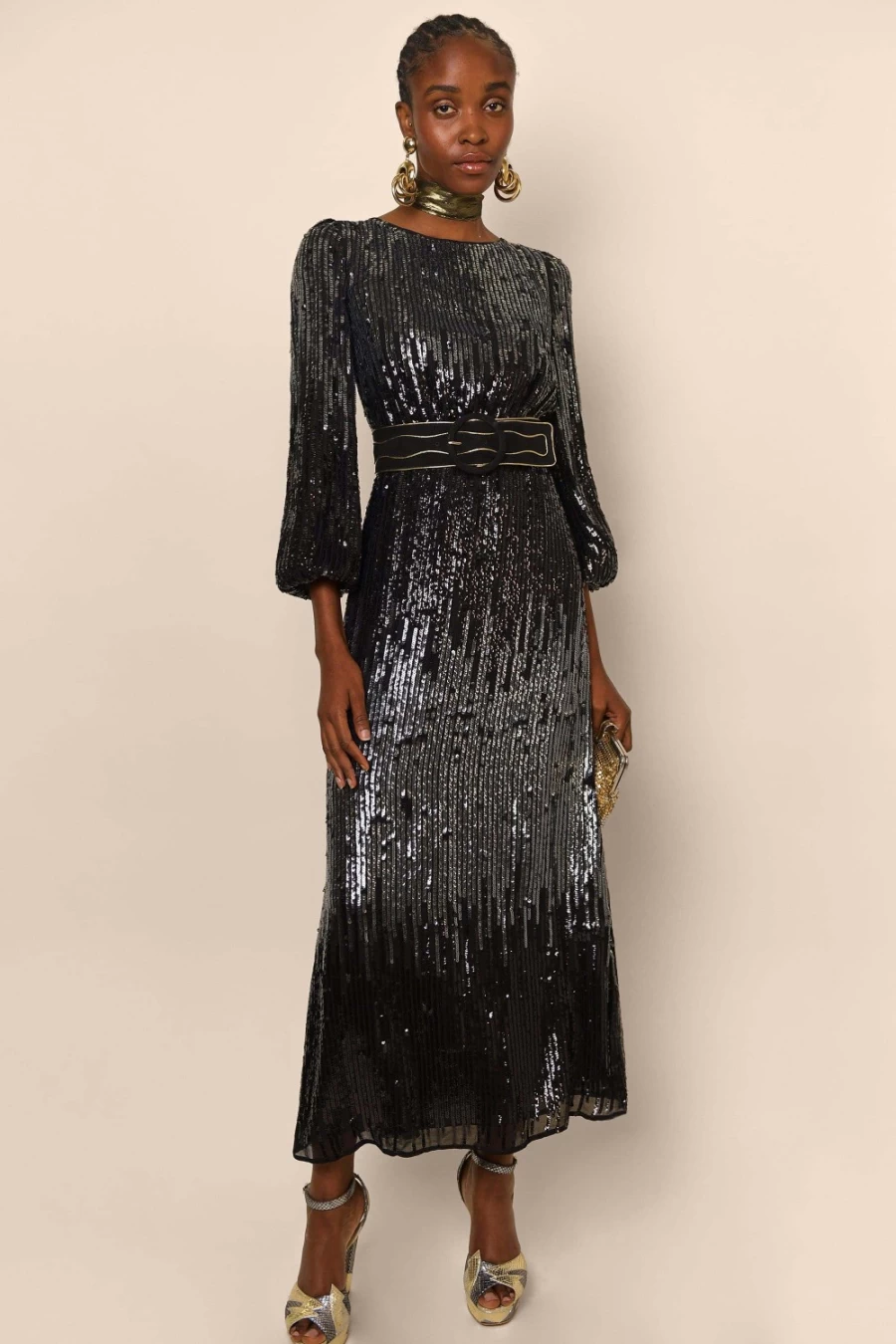 RIXO Women's Black Sequin Coco Dress - Elegant Party Wear