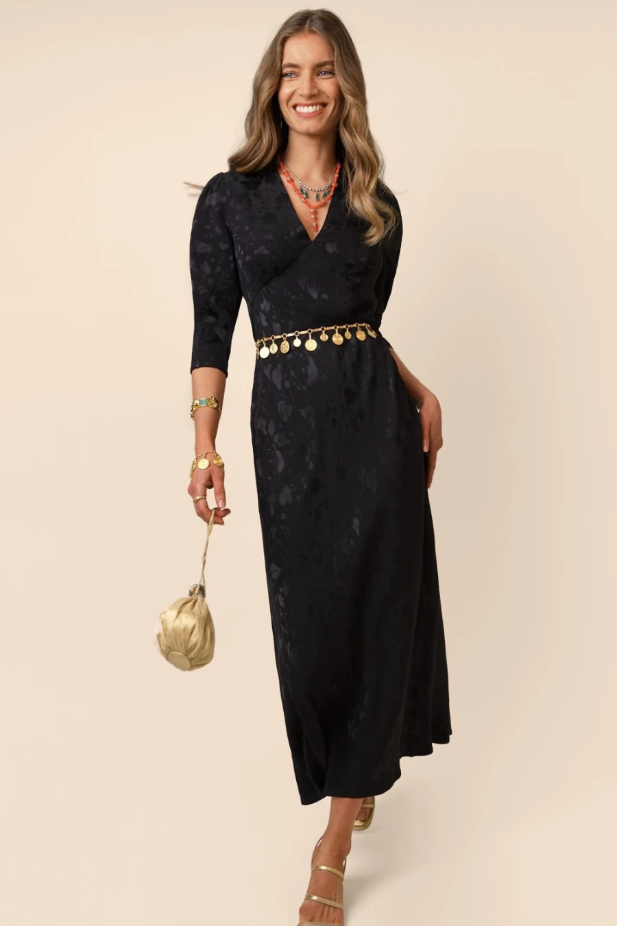 RIXO Women's Zadie Leaf Heart Black Dress