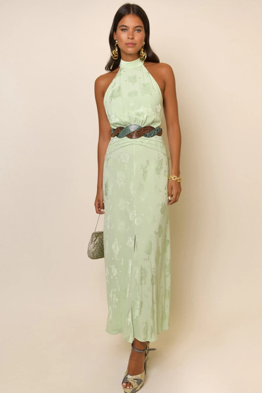 RIXO Women's Kendra Pistachio Poppy Jacquard Dress