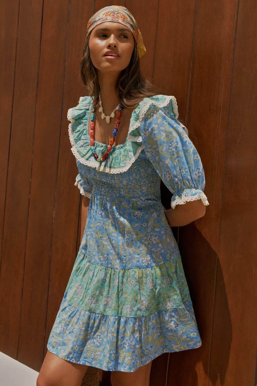 RIXO Women's Harlow Dress in Sarasa Blue Mix - Elegant Floral Print Summer Dress