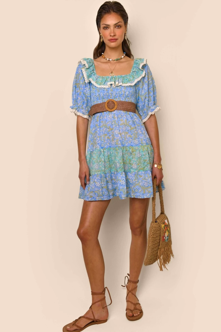 RIXO Women's Harlow Dress in Sarasa Blue Mix - Elegant Floral Print Summer Dress