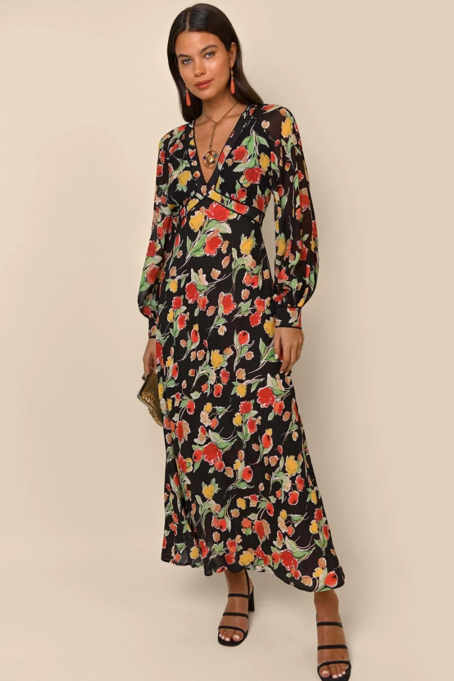 RIXO Women's Ayla Fontainhas Floral Black Floral Print Dress