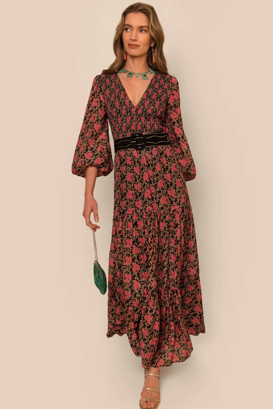 RIXO Women's Brooke Dress in Rennie Rose Navy - Floral Printed Vintage Style Dress