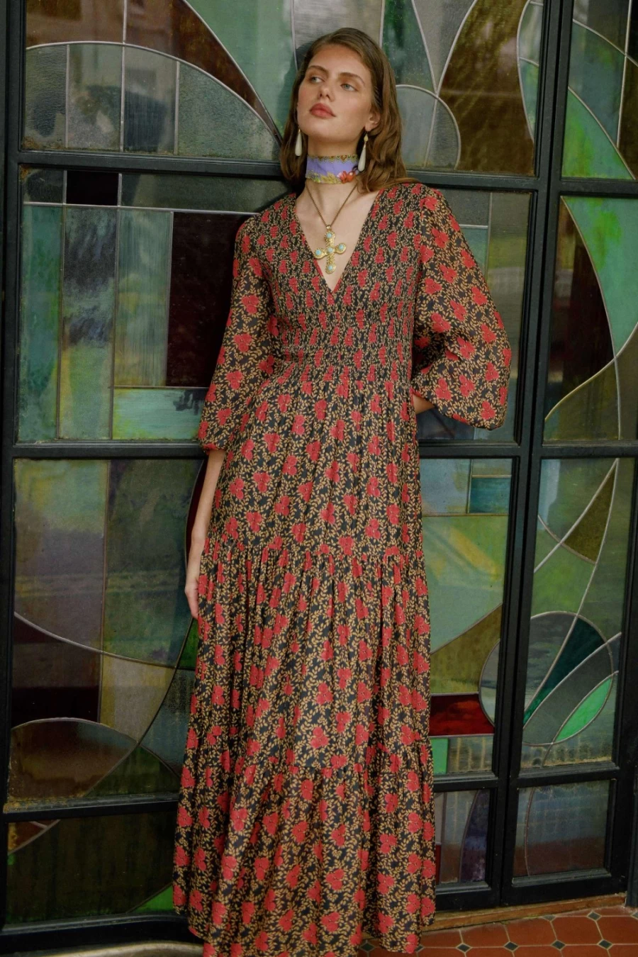 RIXO Women's Brooke Dress in Rennie Rose Navy - Floral Printed Vintage Style Dress