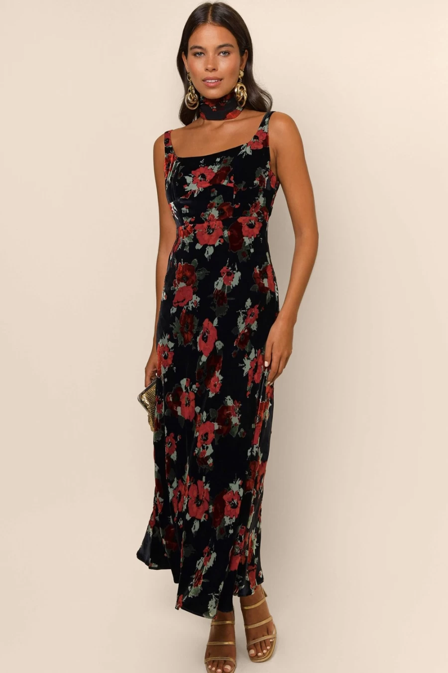 RIXO Women's Benedict Dress in Black Poppy Burnout Floral Print