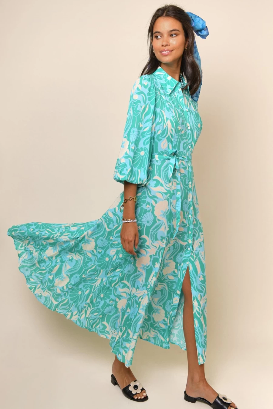 RIXO Women's Green Abstract Shells Print Maddison Dress
