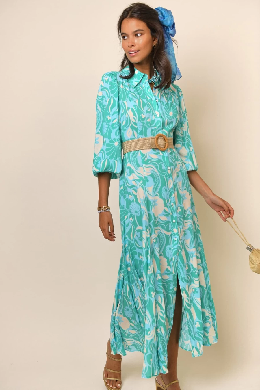 RIXO Women's Green Abstract Shells Print Maddison Dress