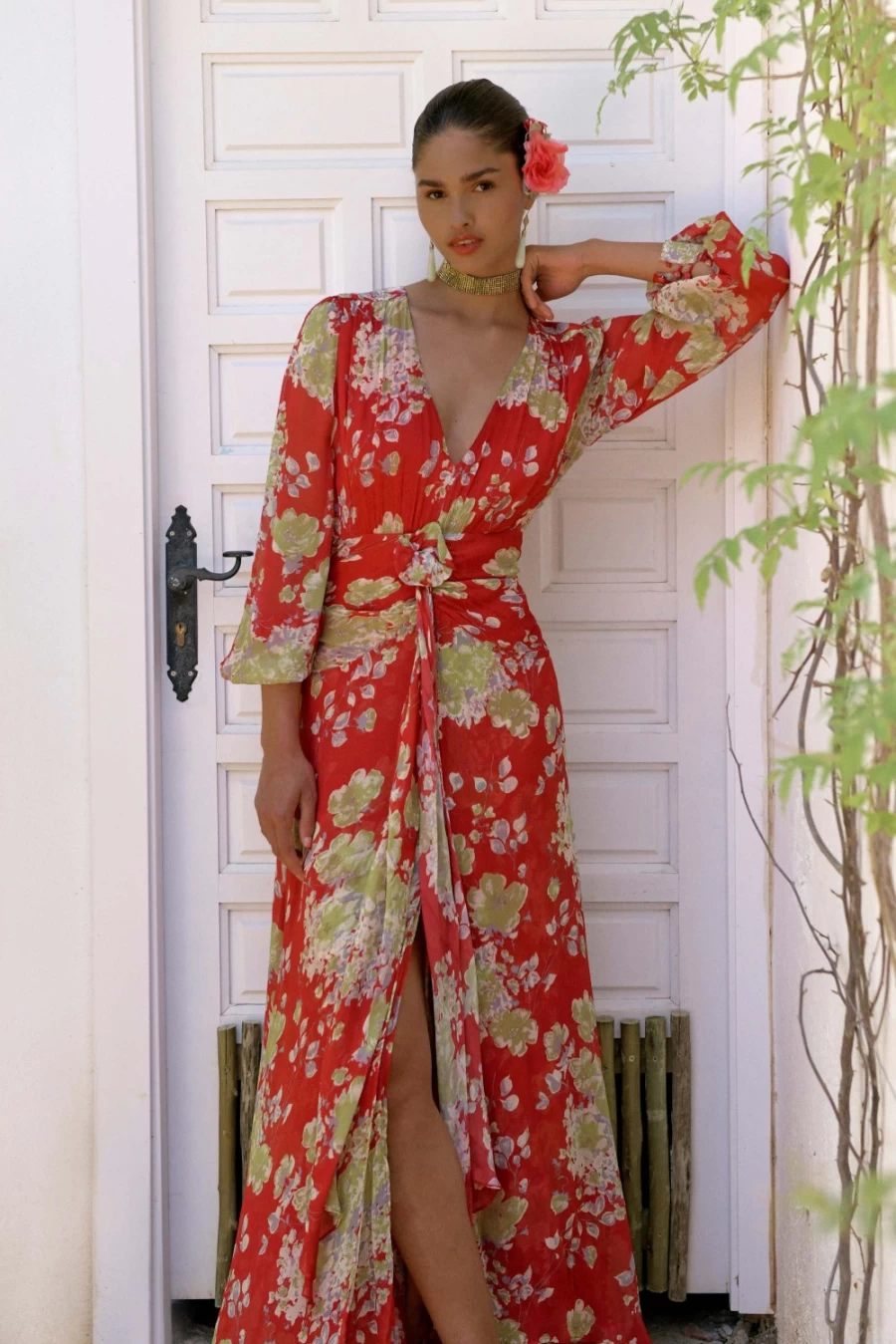 RIXO Women's Meera Dress in Waterblossom Red - Floral Printed Summer Dress