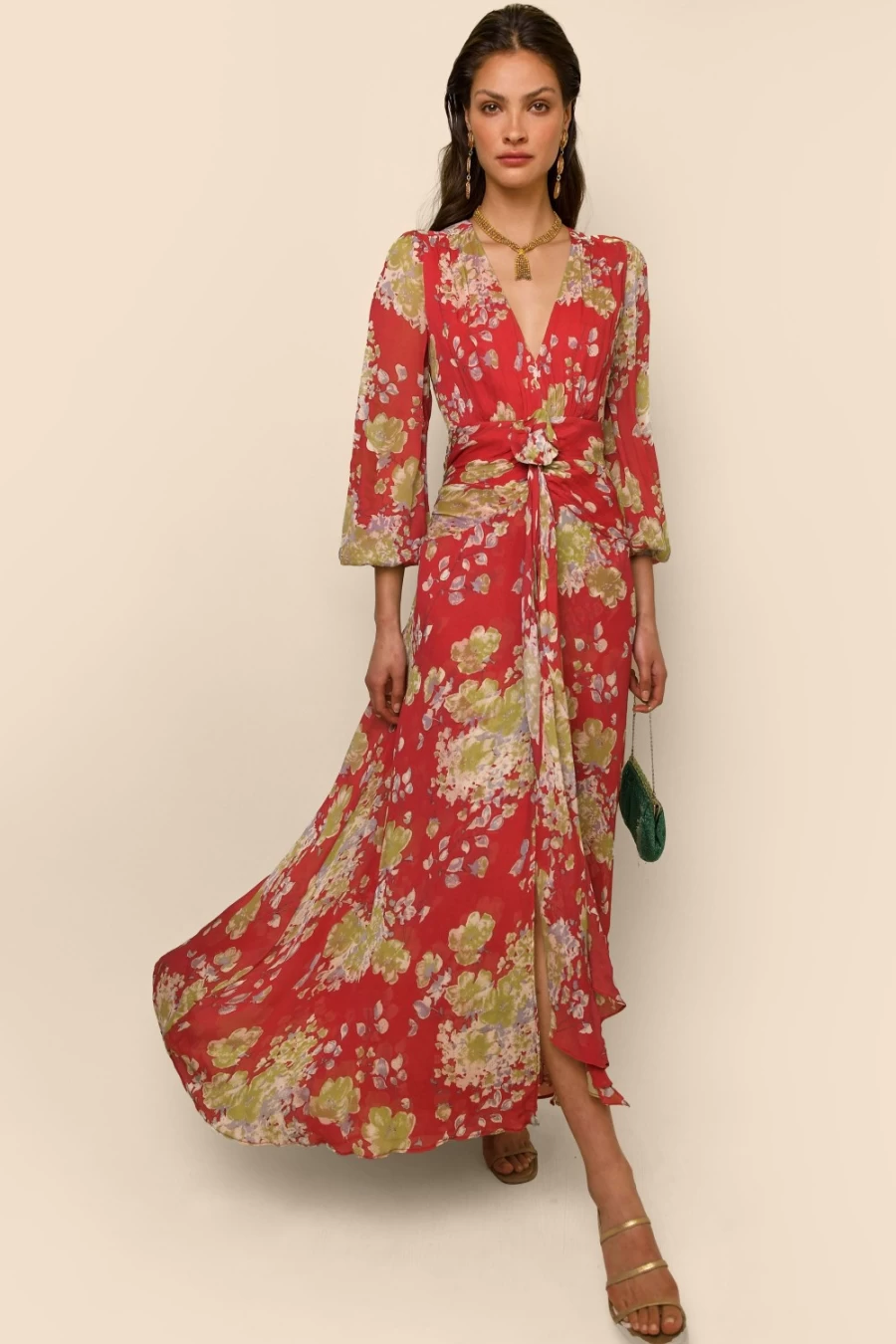 RIXO Women's Meera Dress in Waterblossom Red - Floral Printed Summer Dress