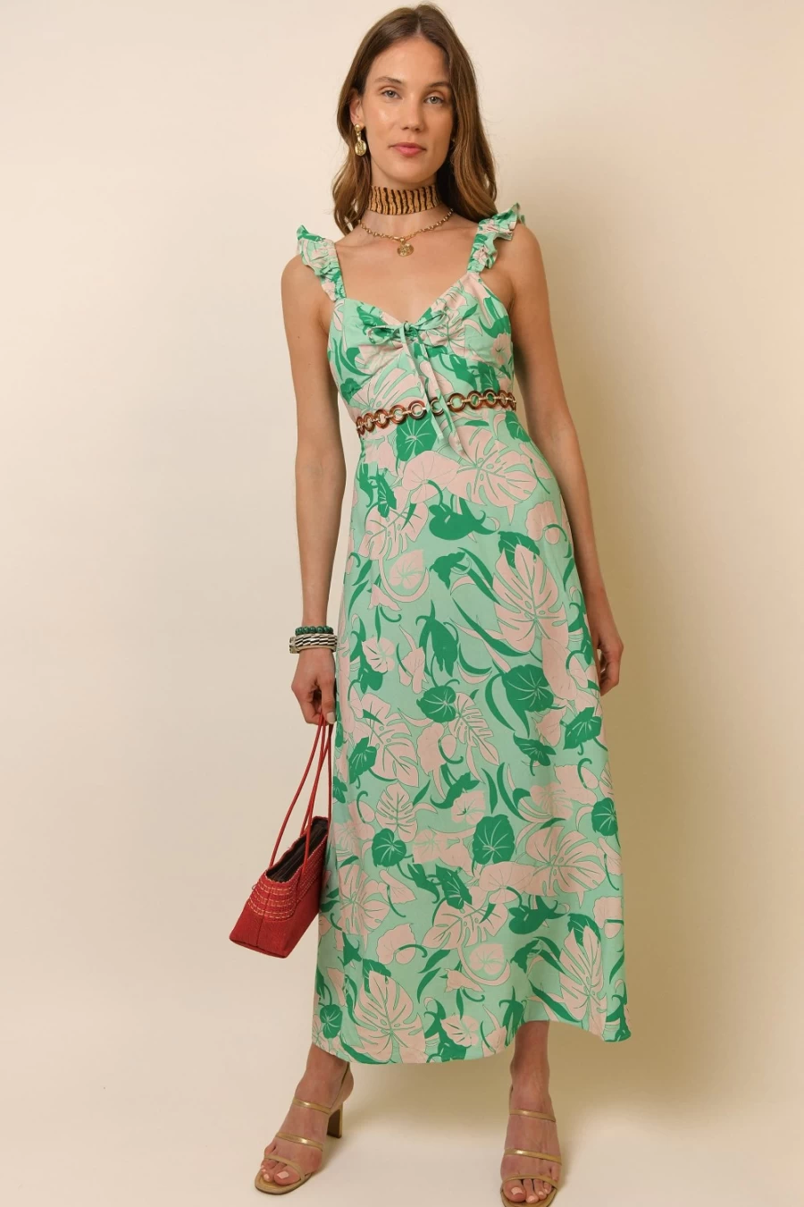 RIXO Women's Green Tropical Print Dress - Cecile Style